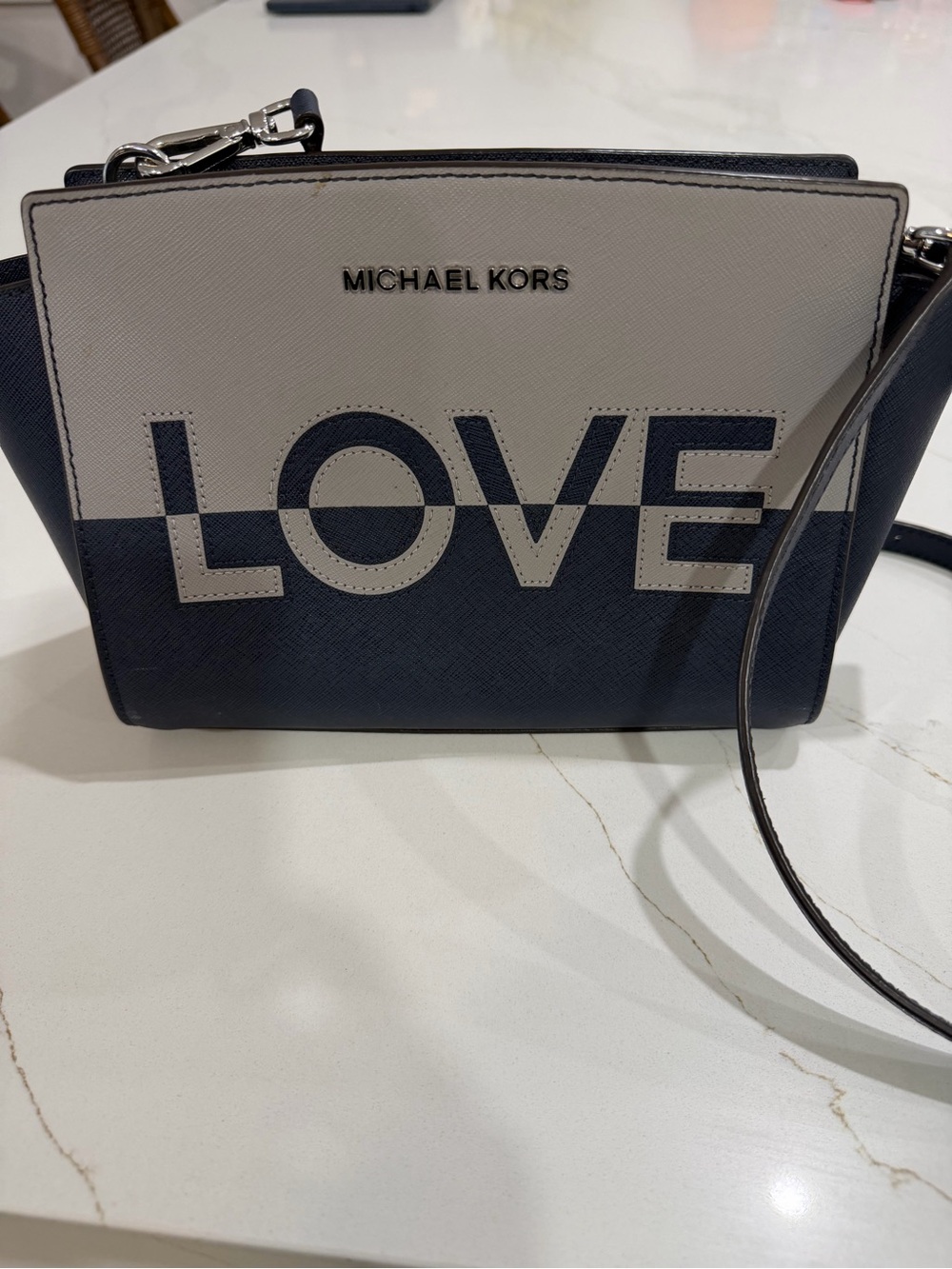Michael Kors Navy and Cream LOVE Logo Crossbody Bag